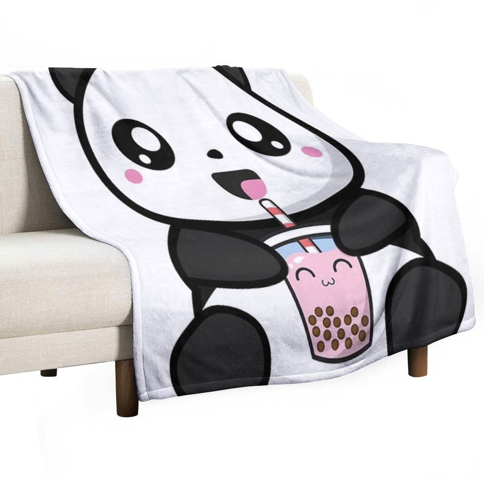 Panda Boba Kawaii Bubble Tea Plush Throw Blanket