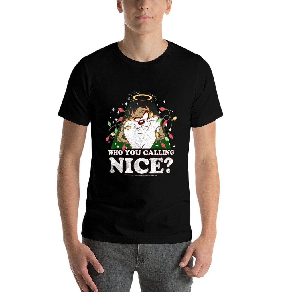 Looney Tunes Christmas Taz Who You Calling Nice  Rolled Sleeves T-Shirt
