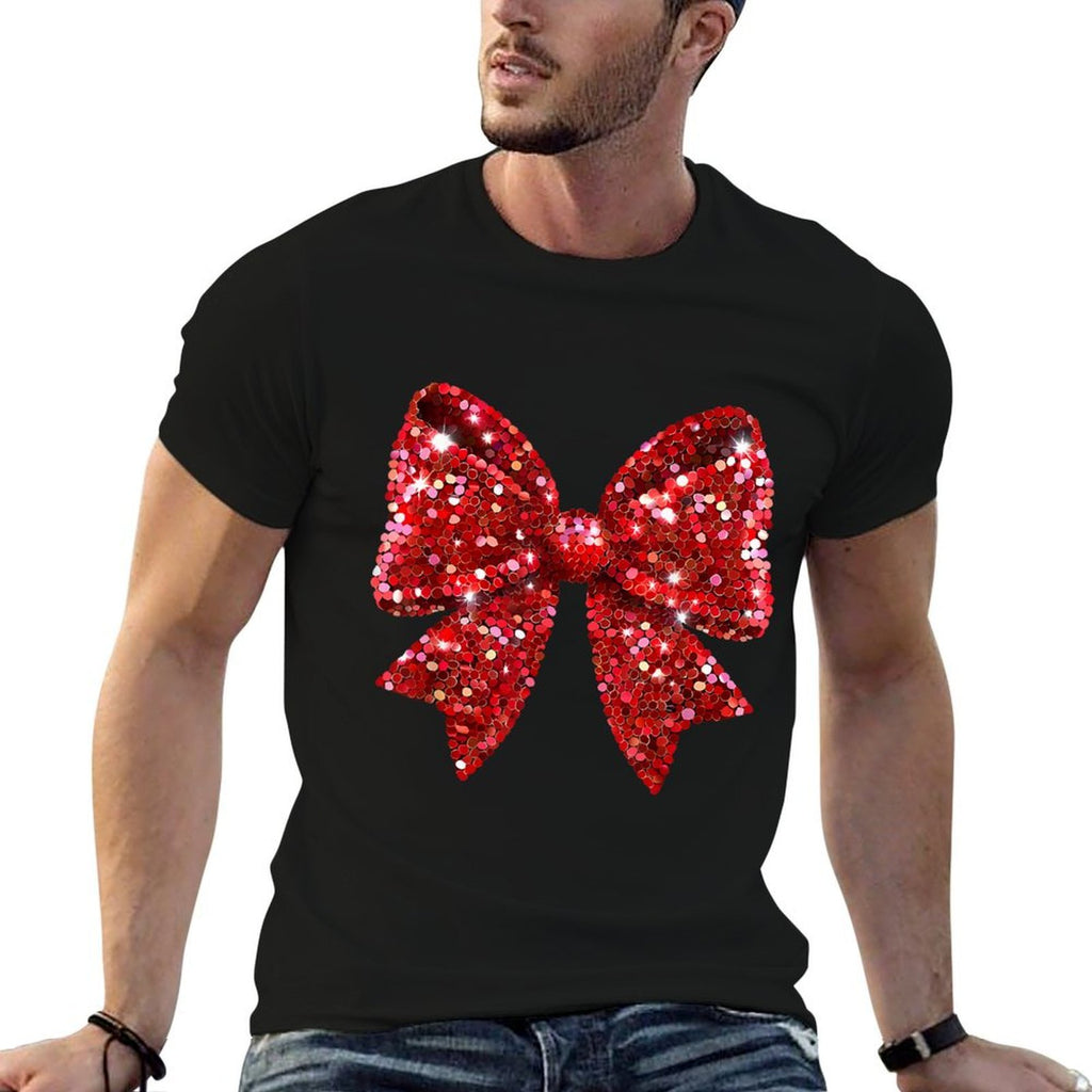 Coquette Bow Merry Christmas Xmas Sparkle Family Holiday  Eco-friendly Material T-Shirt