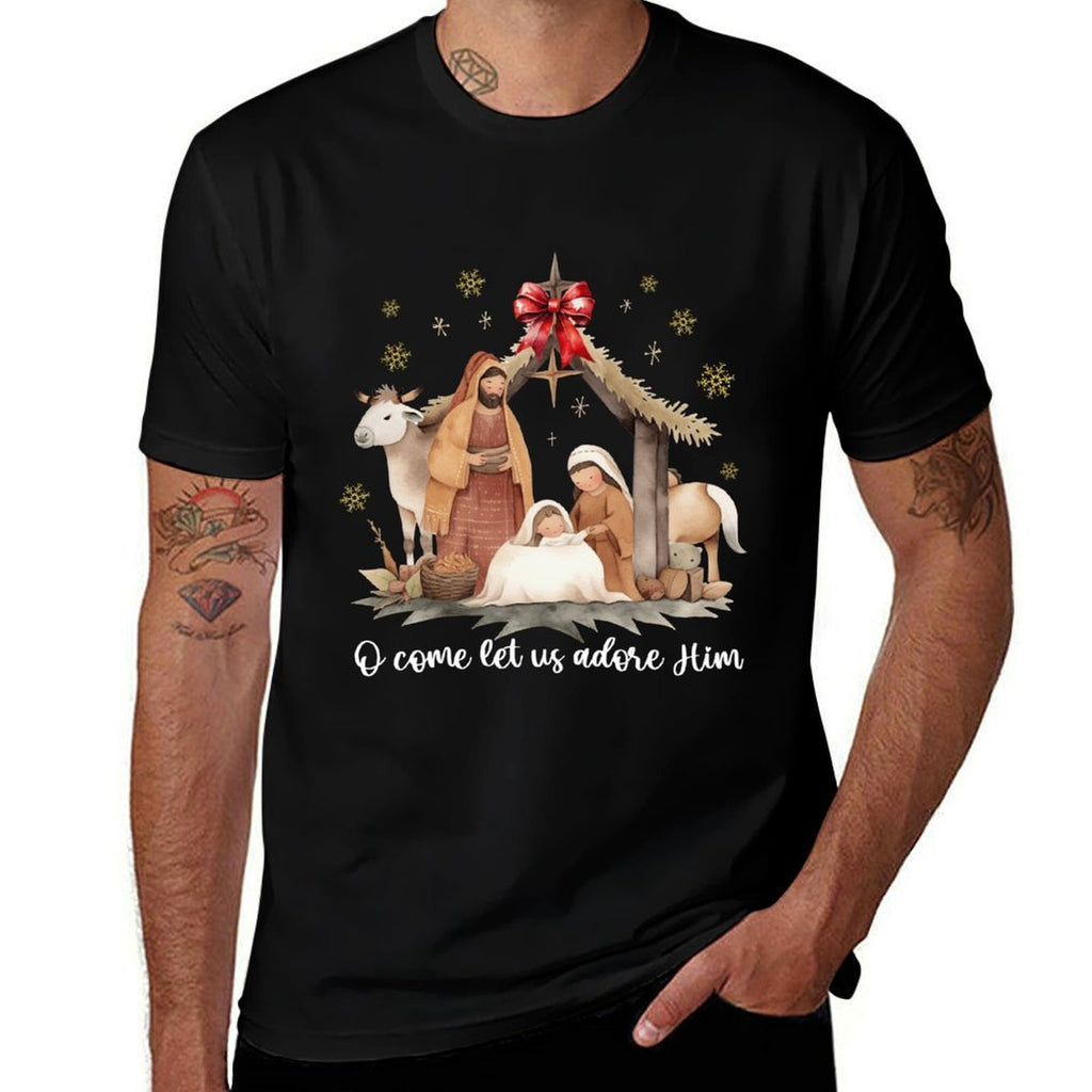 Jesus Christmas Nativity Scene Manger Boho Family Christian  Soft T-Shirt