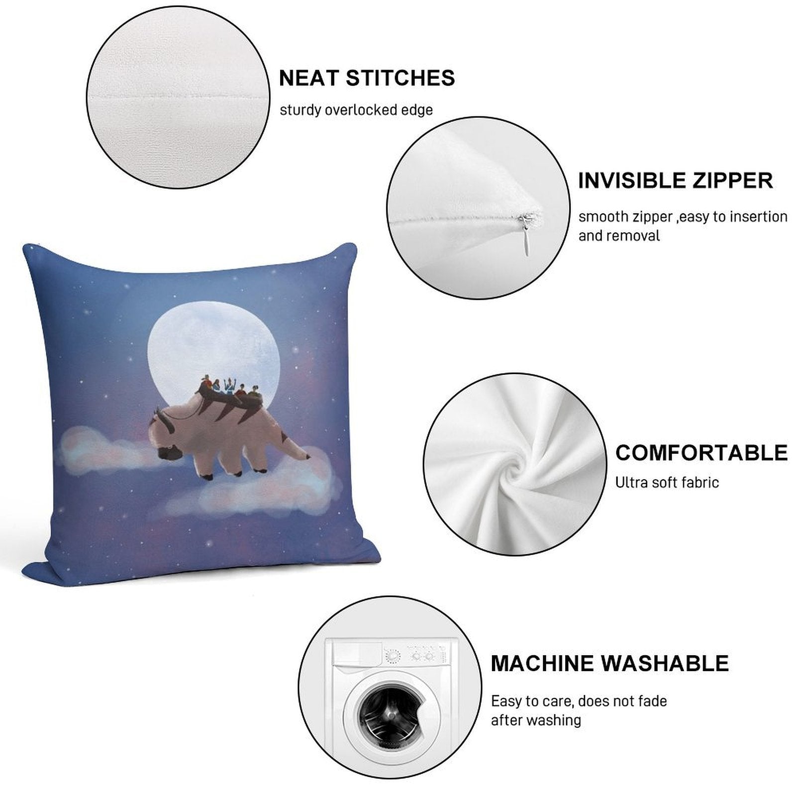 Appa And Team Avatar Under The Moon Soft Style Accent Throw Pillow