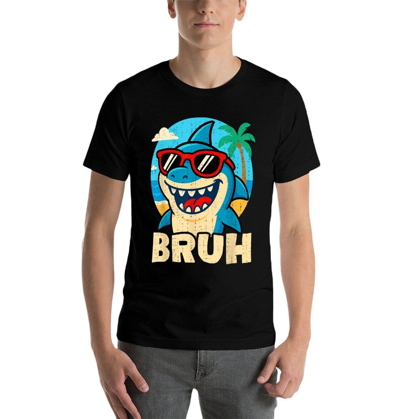Funny Bruh Shark With Sunglasses Memenager Kids Boys  Odor-resistant T-Shirt