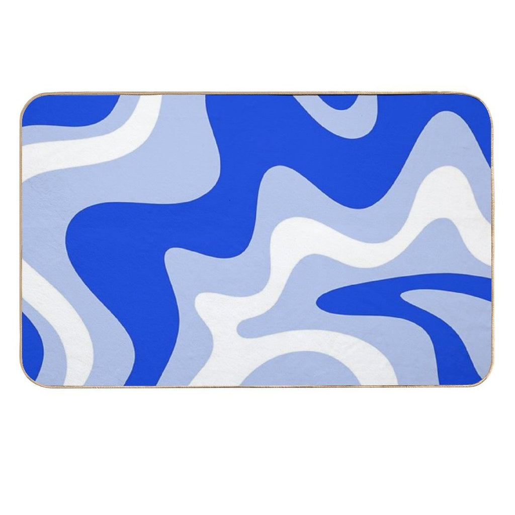 Retro Liquid Swirl Abstract Pattern Square in Royal Blue, Light Blue, And White  Eco-Friendly Bath Mat