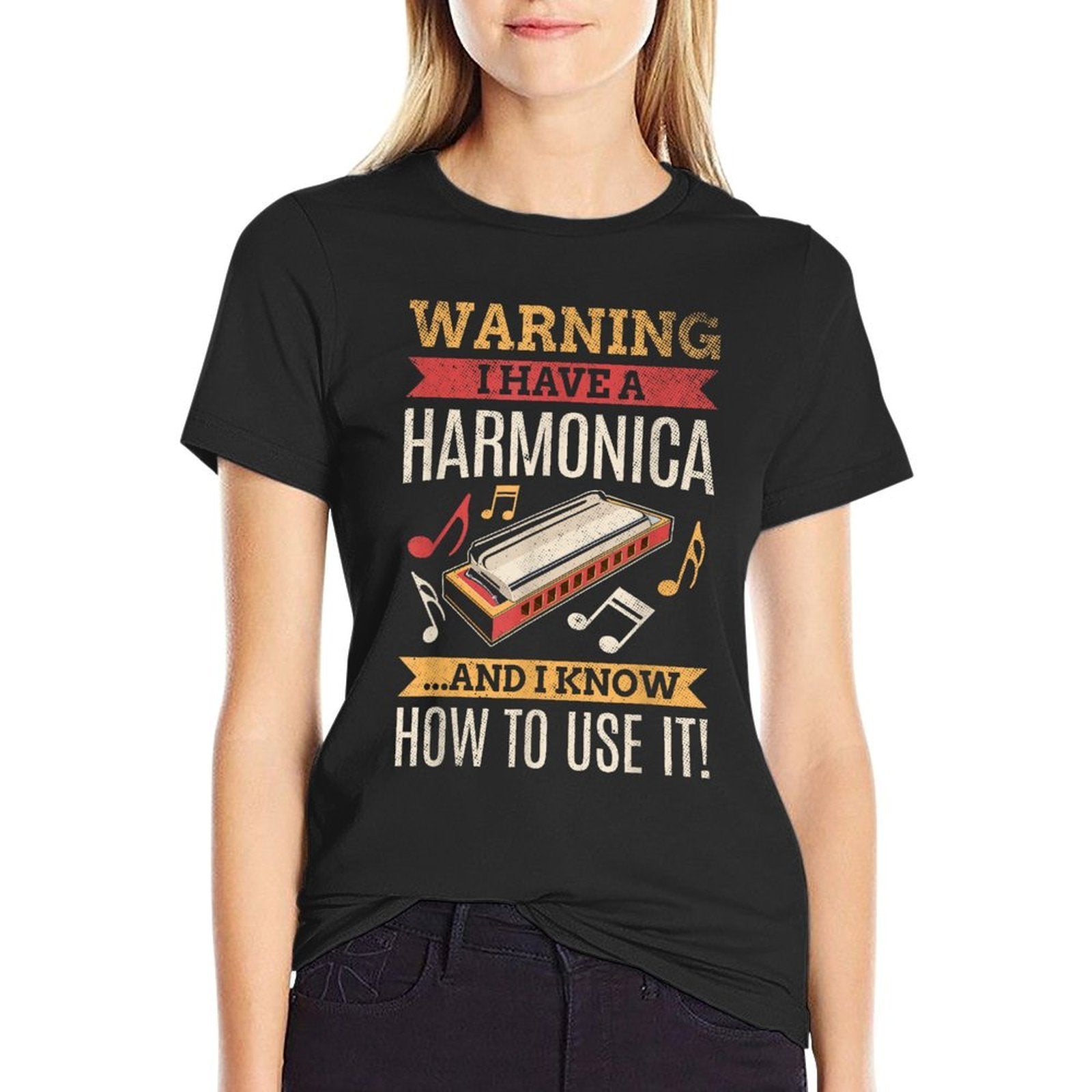 Harmonica Vintage Retro Harmonica Player Gift  Trendy Pattern T-Shirt