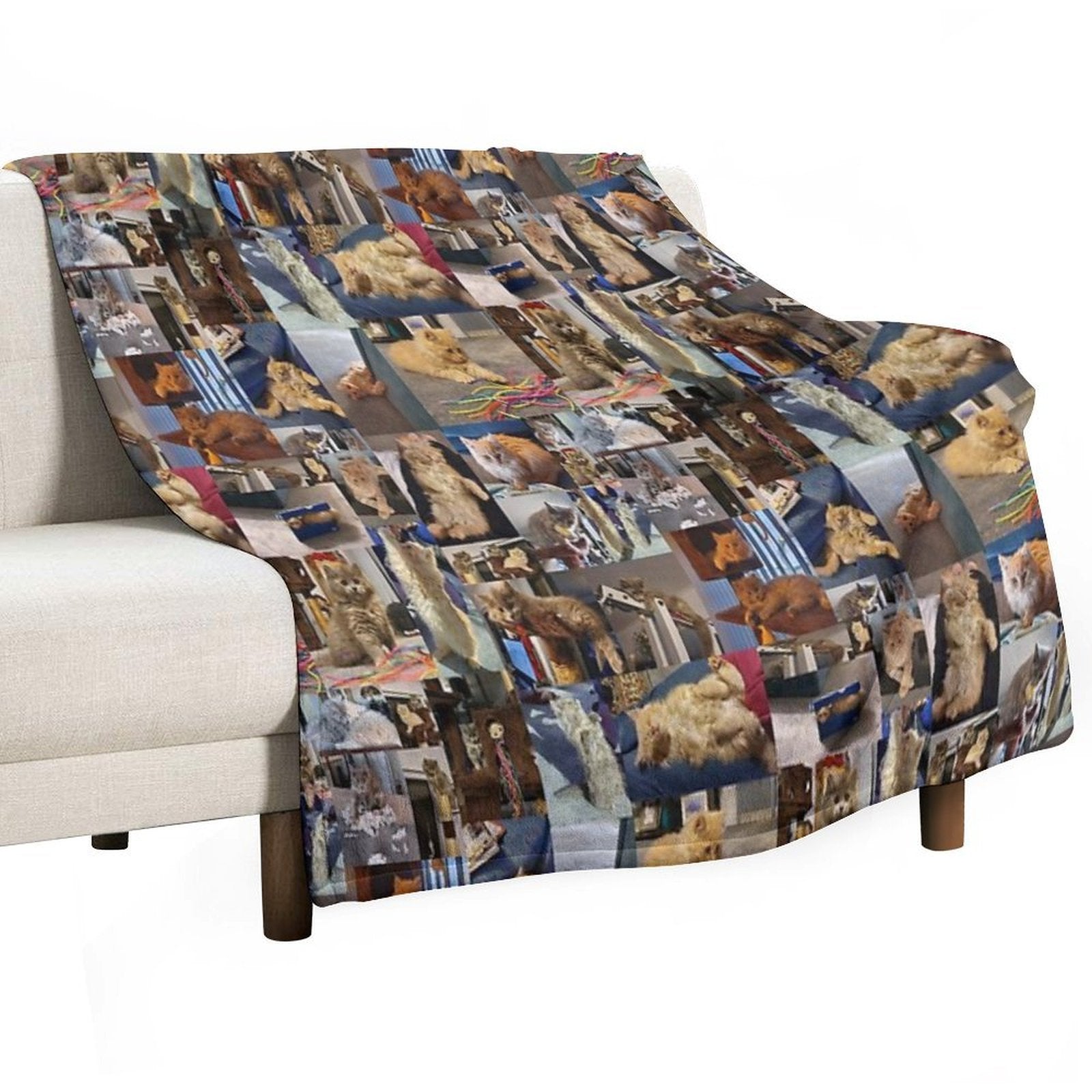 Playful Whiskers A Photo Collage of Brown And Fawn Fluffy Kittens Machine-washable Throw Blanket