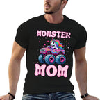 Funny Cute Unicorn Riding A Pink Monster Mom Truck Lovers  Summer-ready Fabric T-Shirt