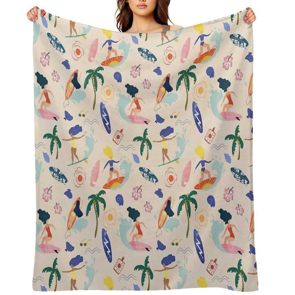 Surfing Girl Travel-friendly Throw Blanket