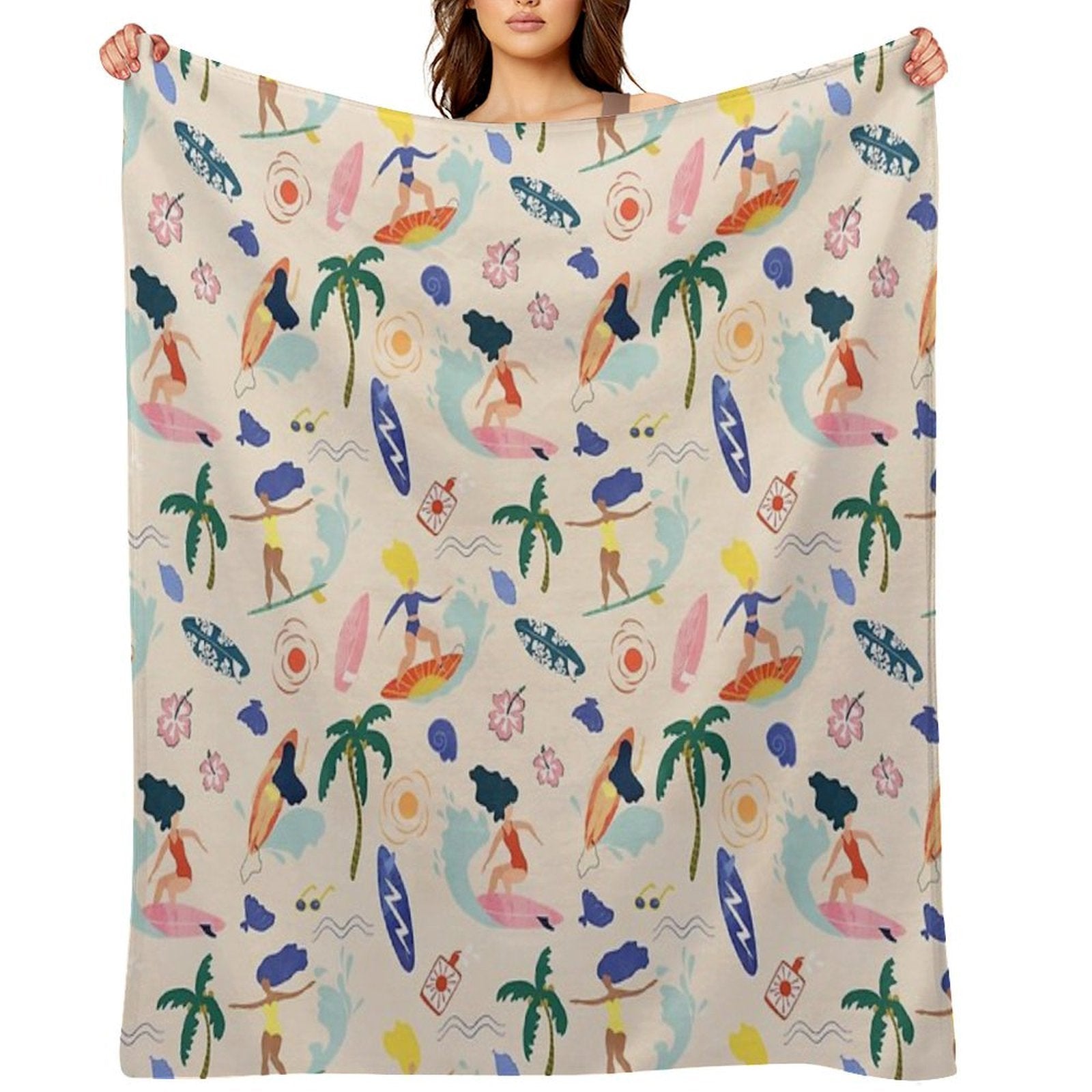 Surfing Girl Travel-friendly Throw Blanket