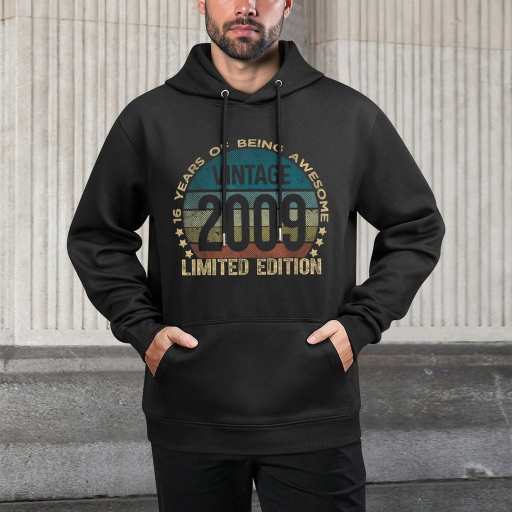 Retro Birthdays For Men And Women 2025 HH 16 Year Old Gifts Vintage 2009 Limited Edition 16th Birthday Unisex-Kids Black Small C Breathable Fabric Hoodie