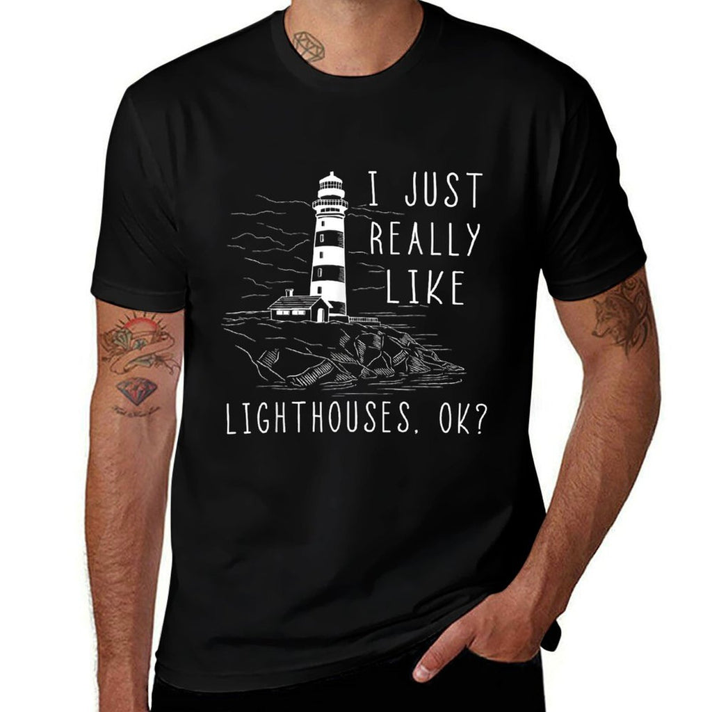 Lighthouse I Just Really Like Lighthouses Seaside Boating  Oversized Silhouette T-Shirt
