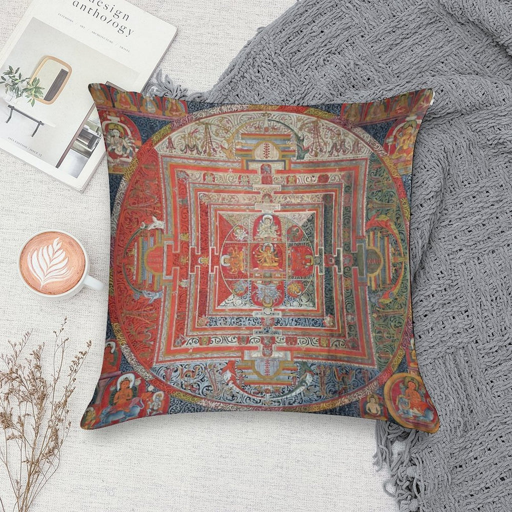 Manjushri Tibetan Buddhist Deity Mandala Thangka Reproduction Soft Skin-Friendly Throw Pillow
