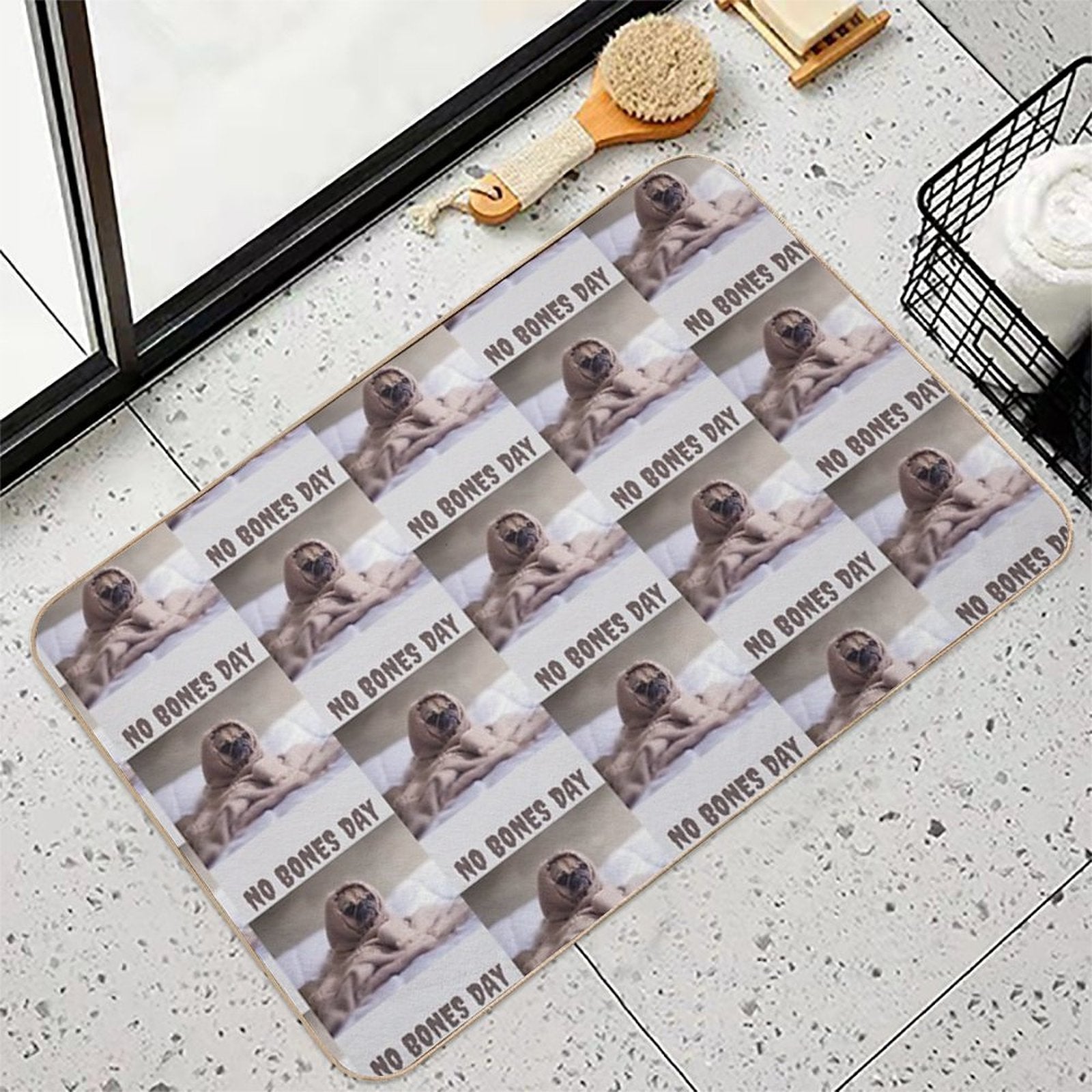 No Bones Day Pug  Repositionable Bath Mat