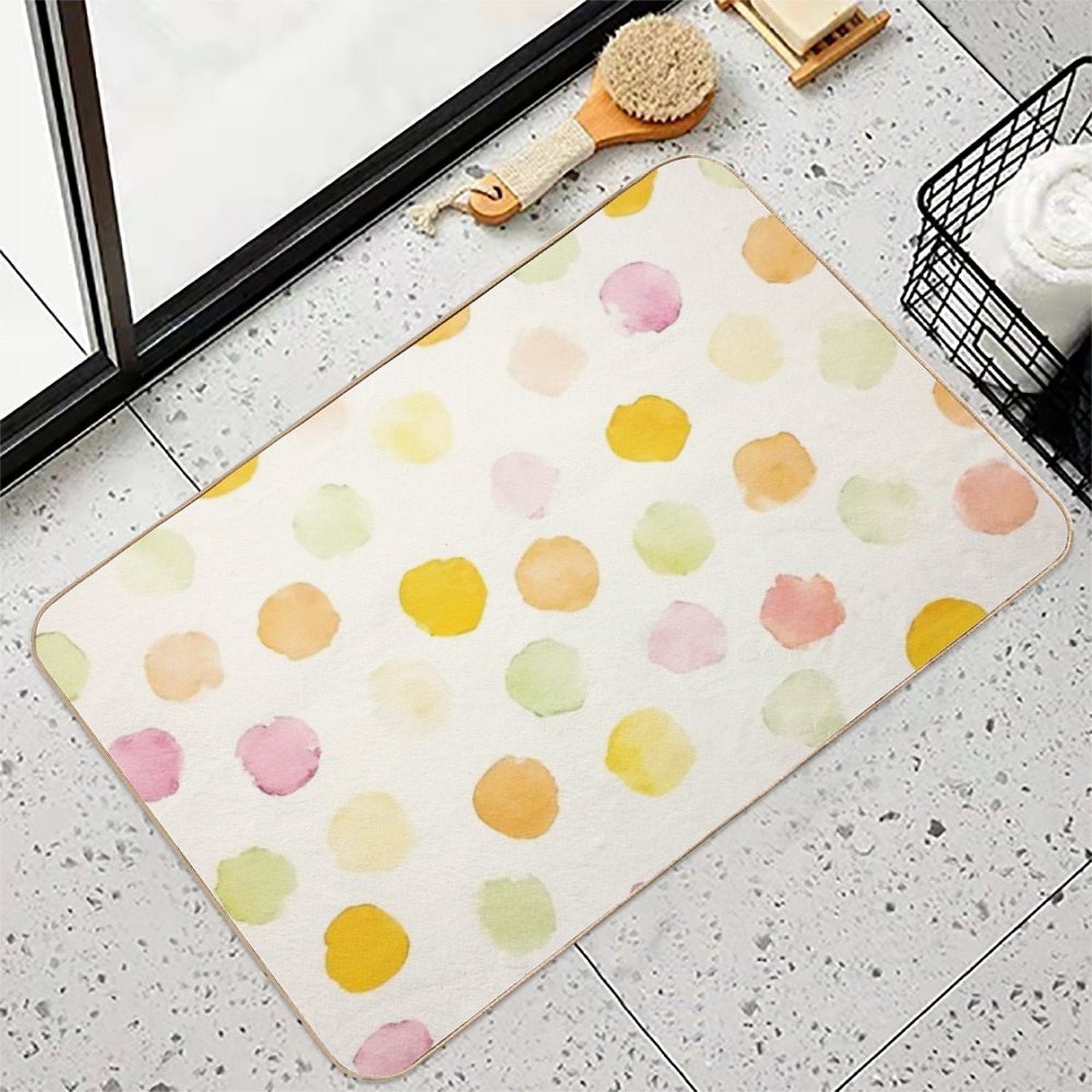 Dotty Grove – Abstract Watercolor Polka Dots  Fade-Resistant Bath Mat