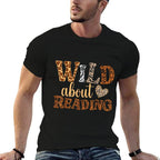 Wild About Reading Books - Bookworm Library Day Teacher  Ribbed Collar T-Shirt