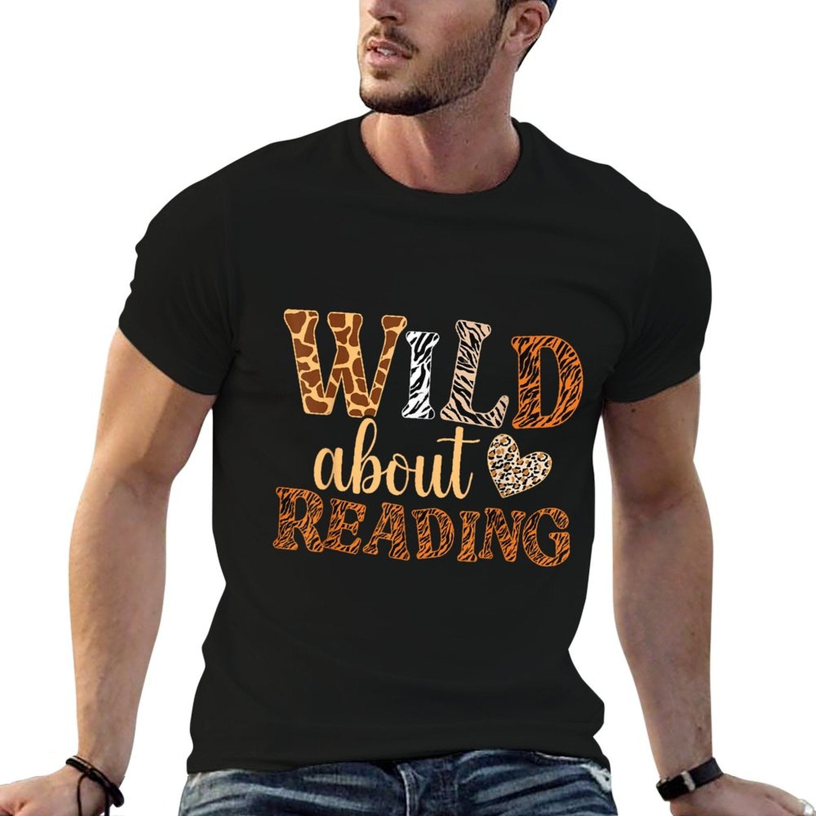 Wild About Reading Books - Bookworm Library Day Teacher  Ribbed Collar T-Shirt