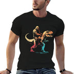 Bigfoot Riding A T-Rex - Funny Graphic Dino Sasquatch Lover  Oversized Silhouette T-Shirt
