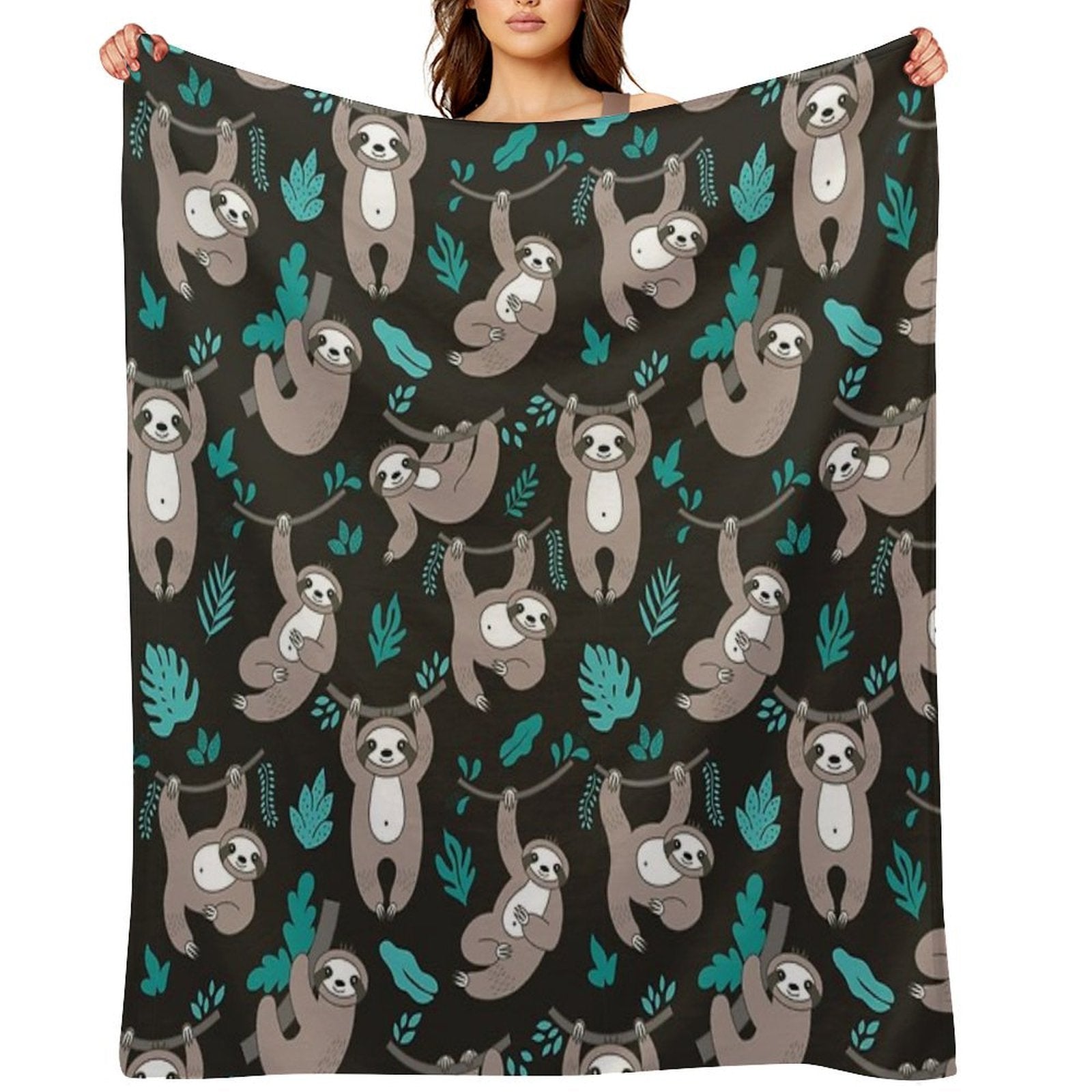 Lazy Sloths on Black Background Multi-functional Throw Blanket