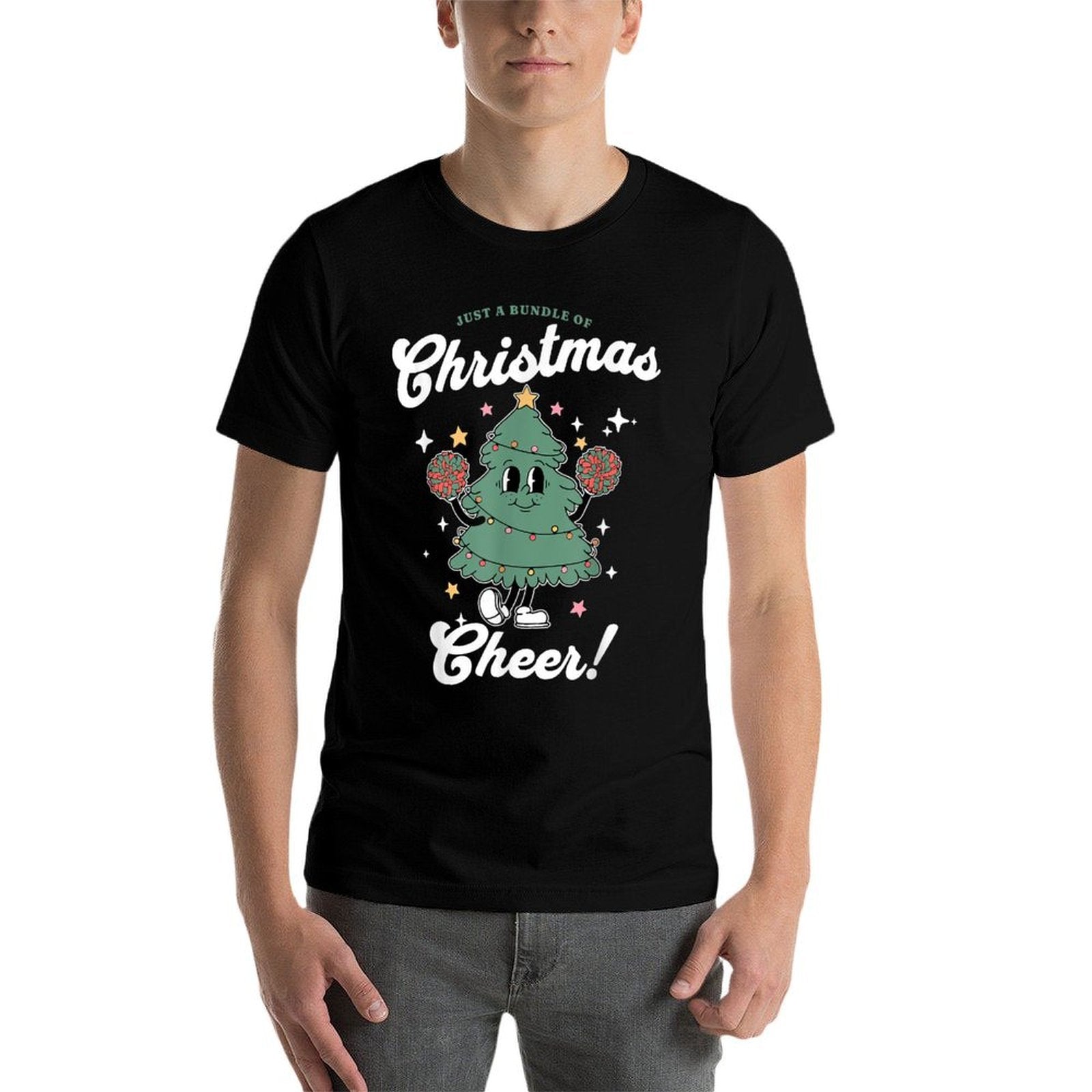 Cheerleader Cute Christmas Tree Cheerleading Womens Unisex-Adults, Girls Black Small Classic Fit Crew Neck Christmas Tree Holida  Soft T-Shirt