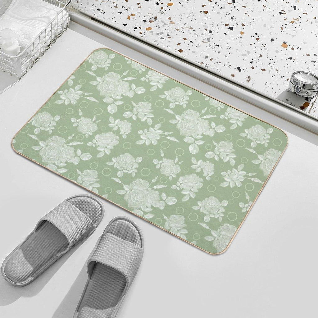 Bouquet of Roses on A Bright Green Retro Background  Stain-Proof Bath Mat