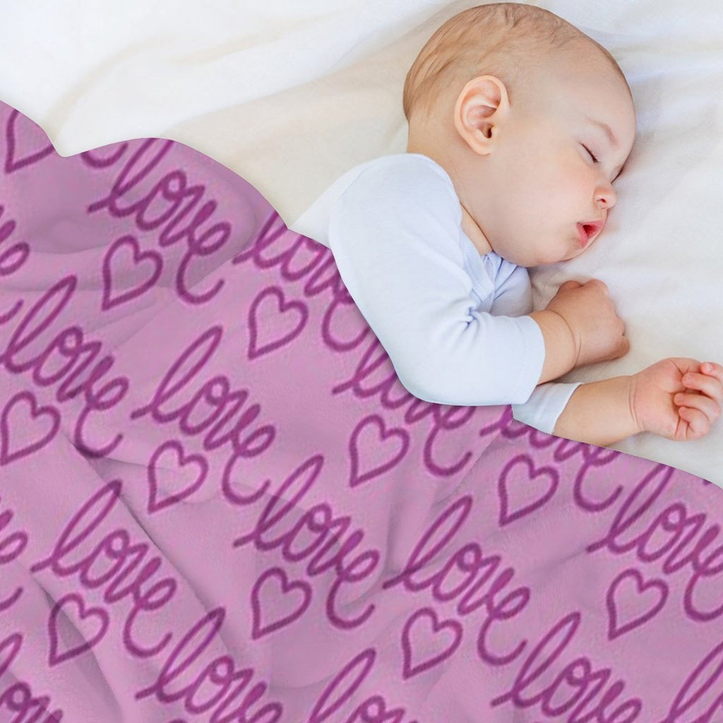 Hand Drawn Script Lettering Monochromatic Magenta Heart Love Pattern Drama Travel-friendly Throw Blanket