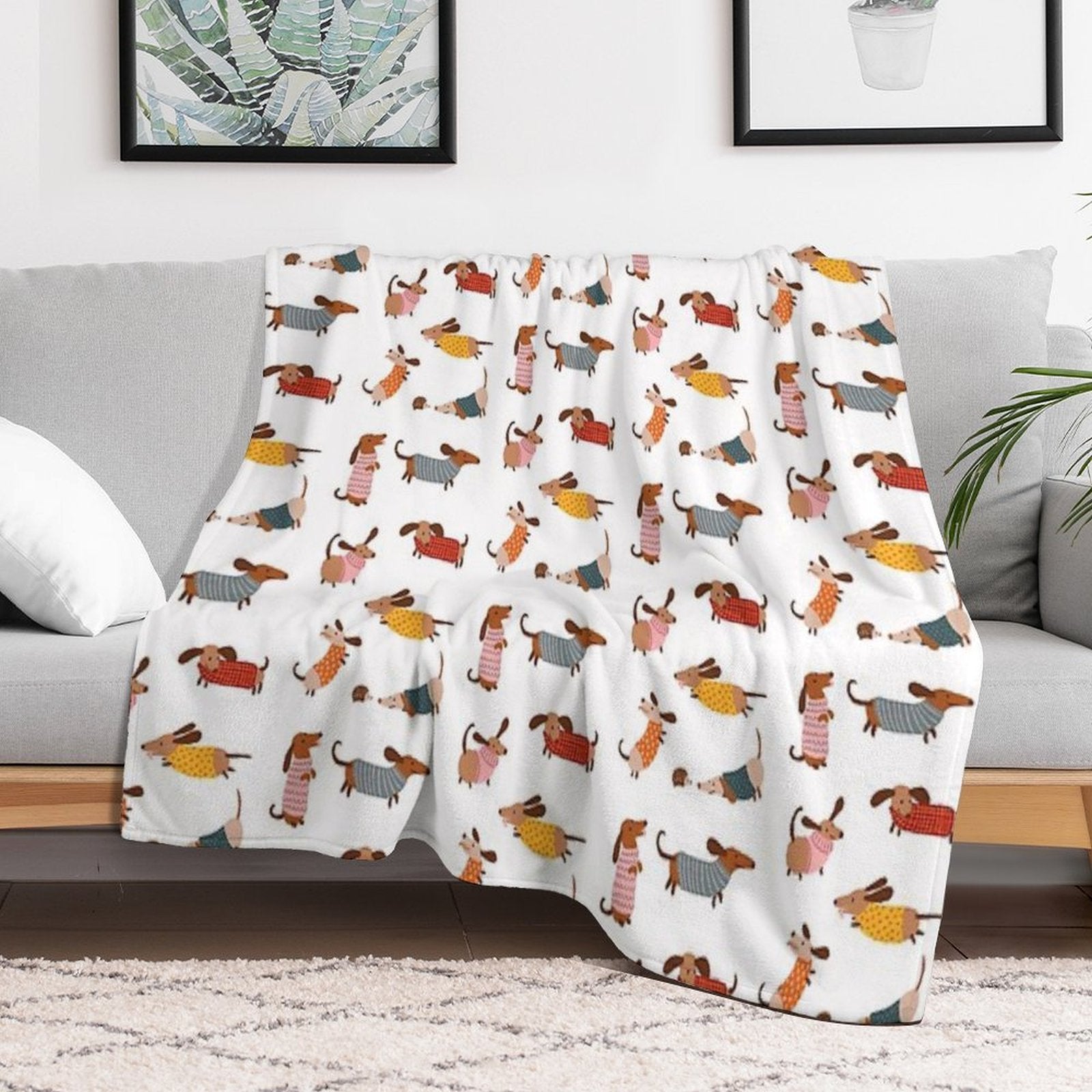 Cute Dachshunds in Winter Sweaters Multi-functional Throw Blanket
