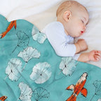 Waterlily Koi in Turquoise Easy Care Throw Blanket
