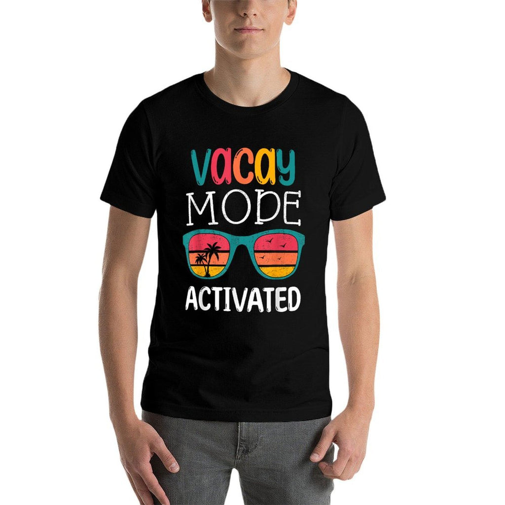 Funny Vacay Mode Activated Beach Sunset with Sunglasses Men Women Kids  Rolled Sleeves T-Shirt
