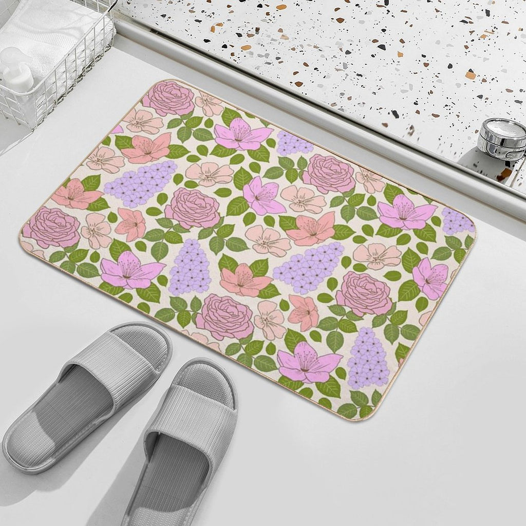Soft Romantic Pastel Botanicals  Fade-Resistant Bath Mat