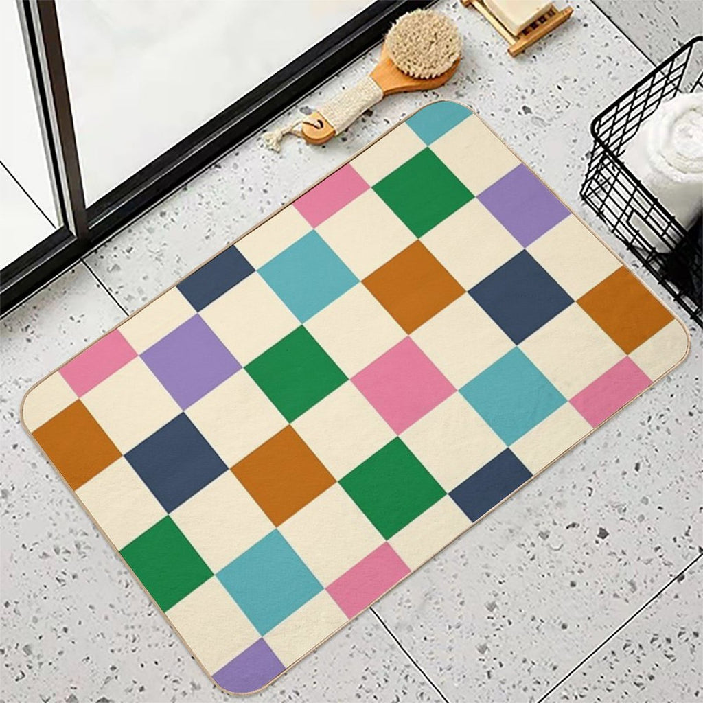 Colorful Squares Green Violet  Eco-Friendly Bath Mat