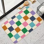 Colorful Squares Green Violet  Eco-Friendly Bath Mat