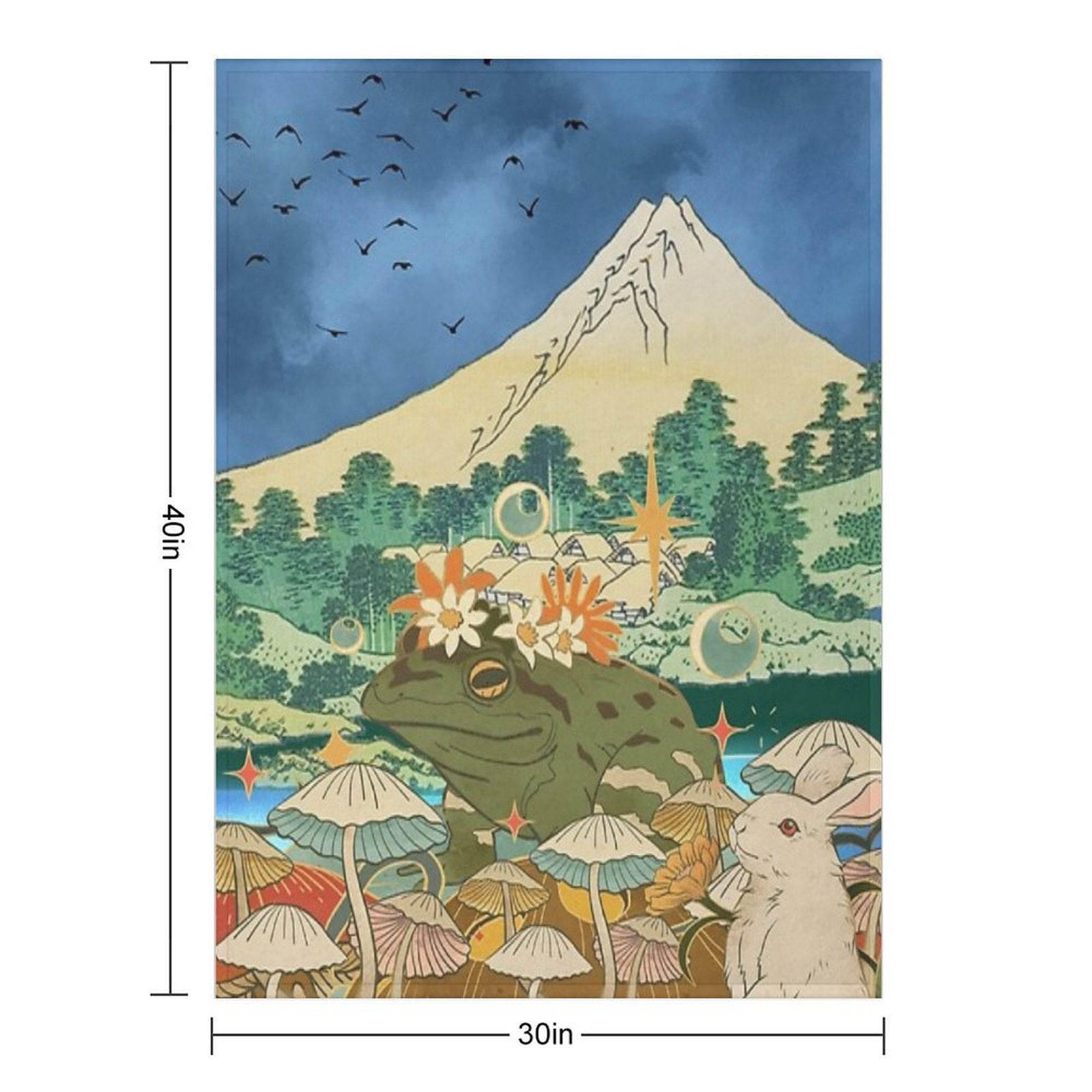 Mystic Fuji Frog And Rabbit in A Dreamscape Premium Throw Blanket