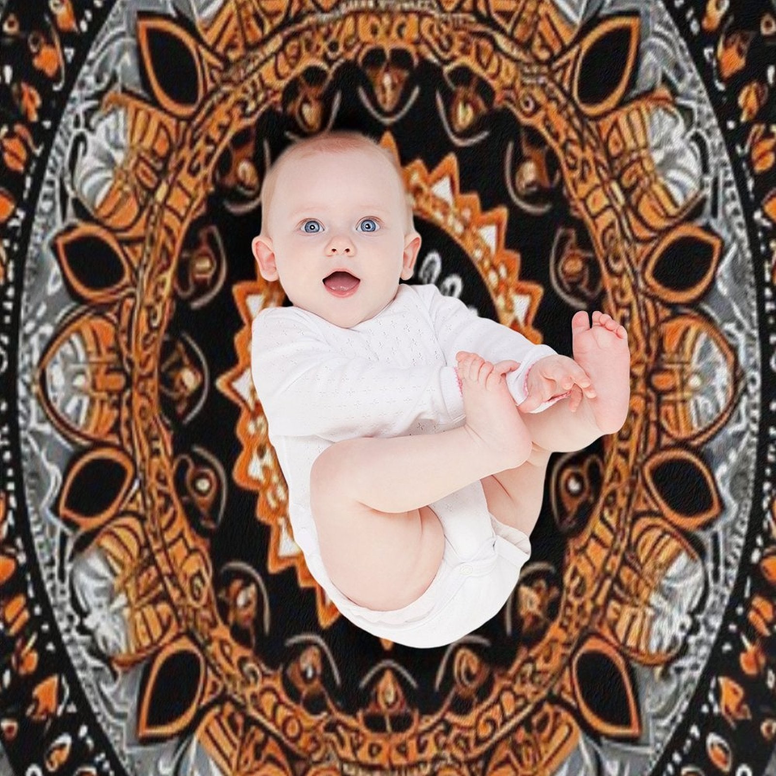 Orange Silver Gold Circular Design Background, in The Style of Kaleidoscopic Designs, Light Violet Machine-washable Throw Blanket