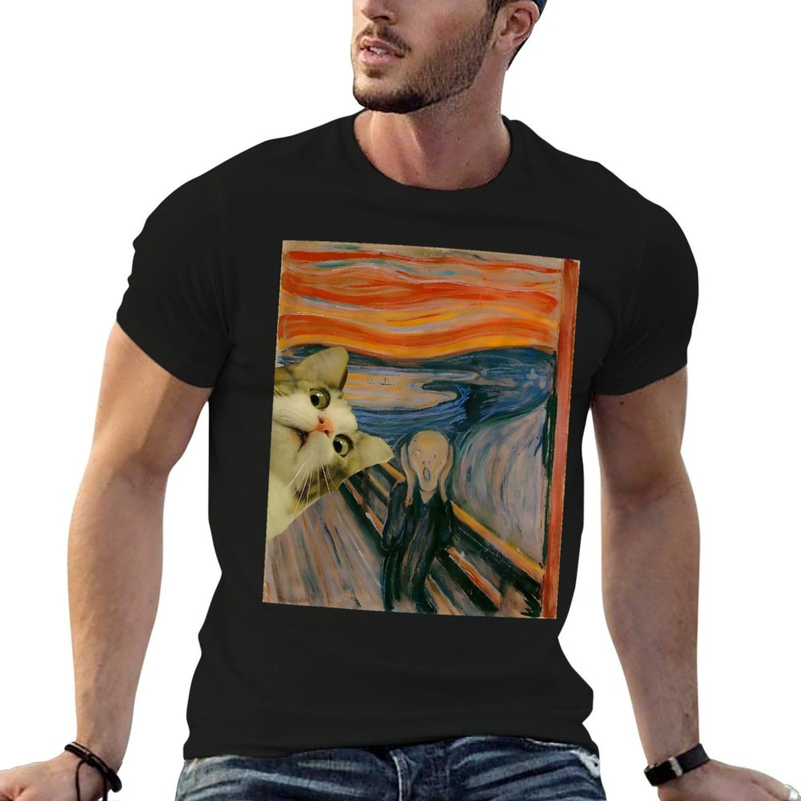 The Scream Cat By Munch Edvard Famous Painting Funny Cat Art  Cotton T-Shirt