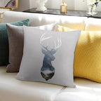 Deer Silhouette in Misty Forest Wild River Scene Soft Washable Throw Pillow