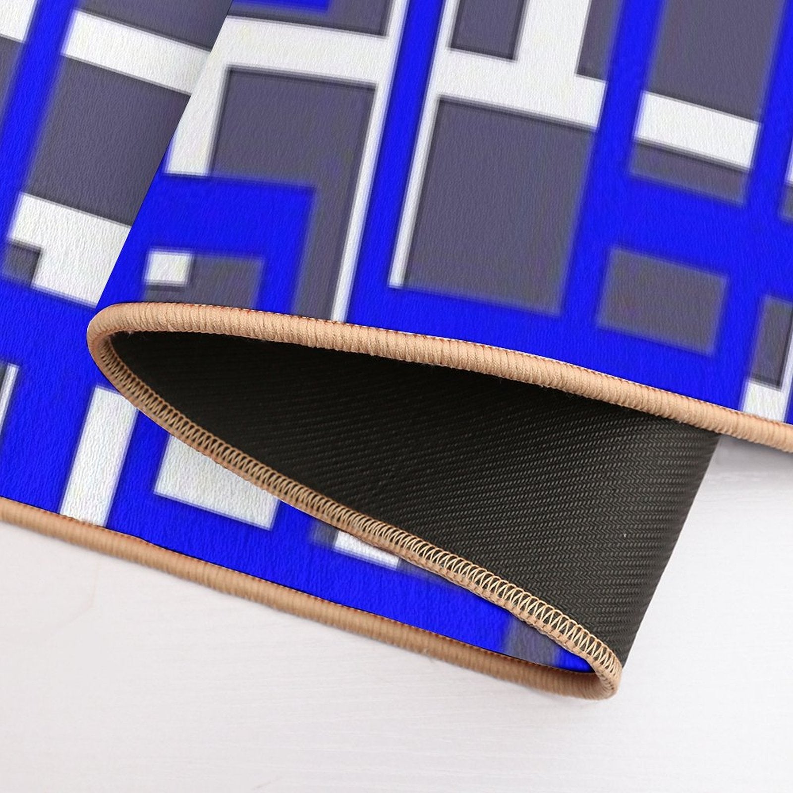 Geometric Shapes Pattern Blue White Cut Out  Absorbent Bath Mat