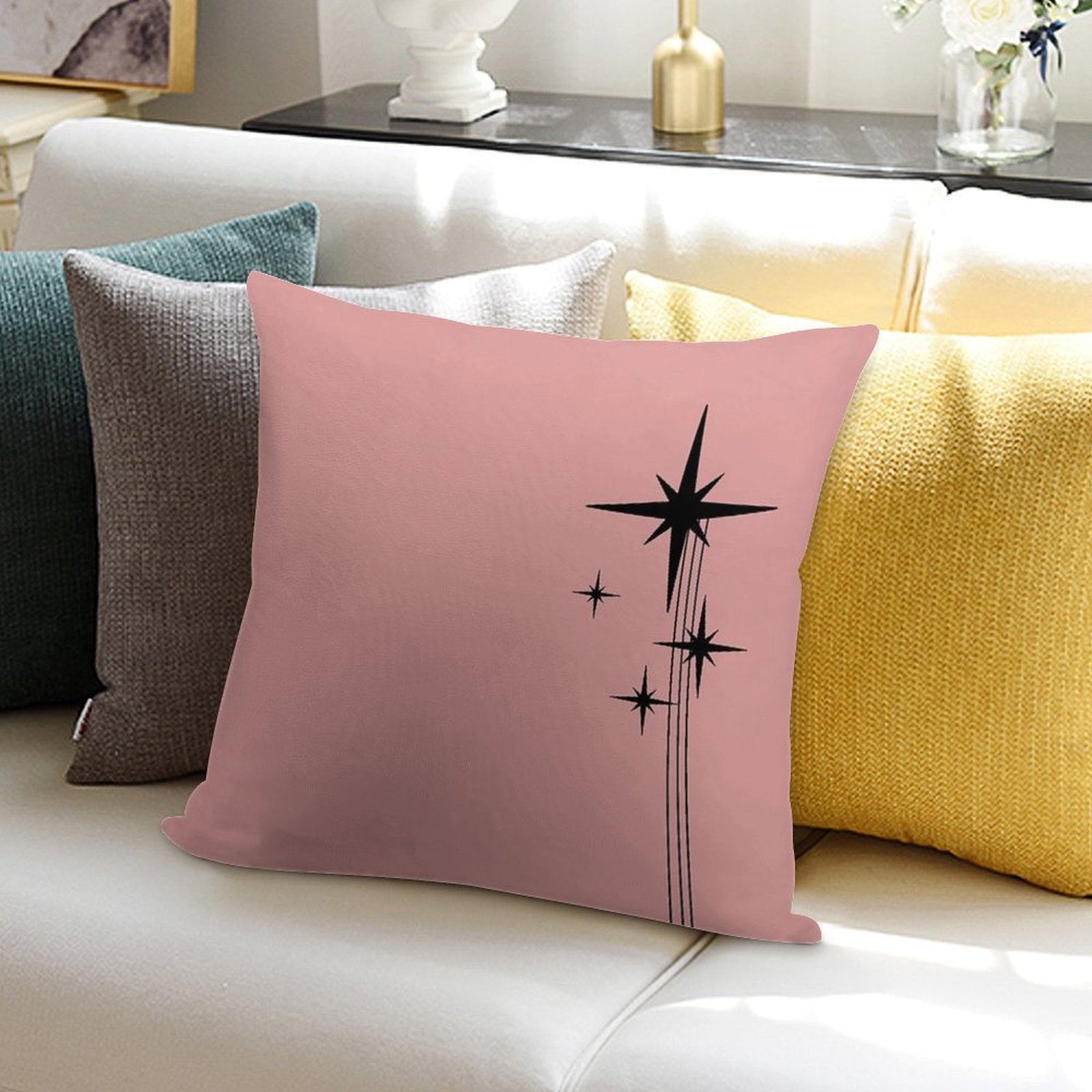 1950s Atomic Age Retro Starbursts in 50s Pink And Black Soft Warmth Comfort Throw Pillow