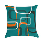 Mid Century Modern Layered Rings Print on Teal Soft Short Plush Fabric Throw Pillow