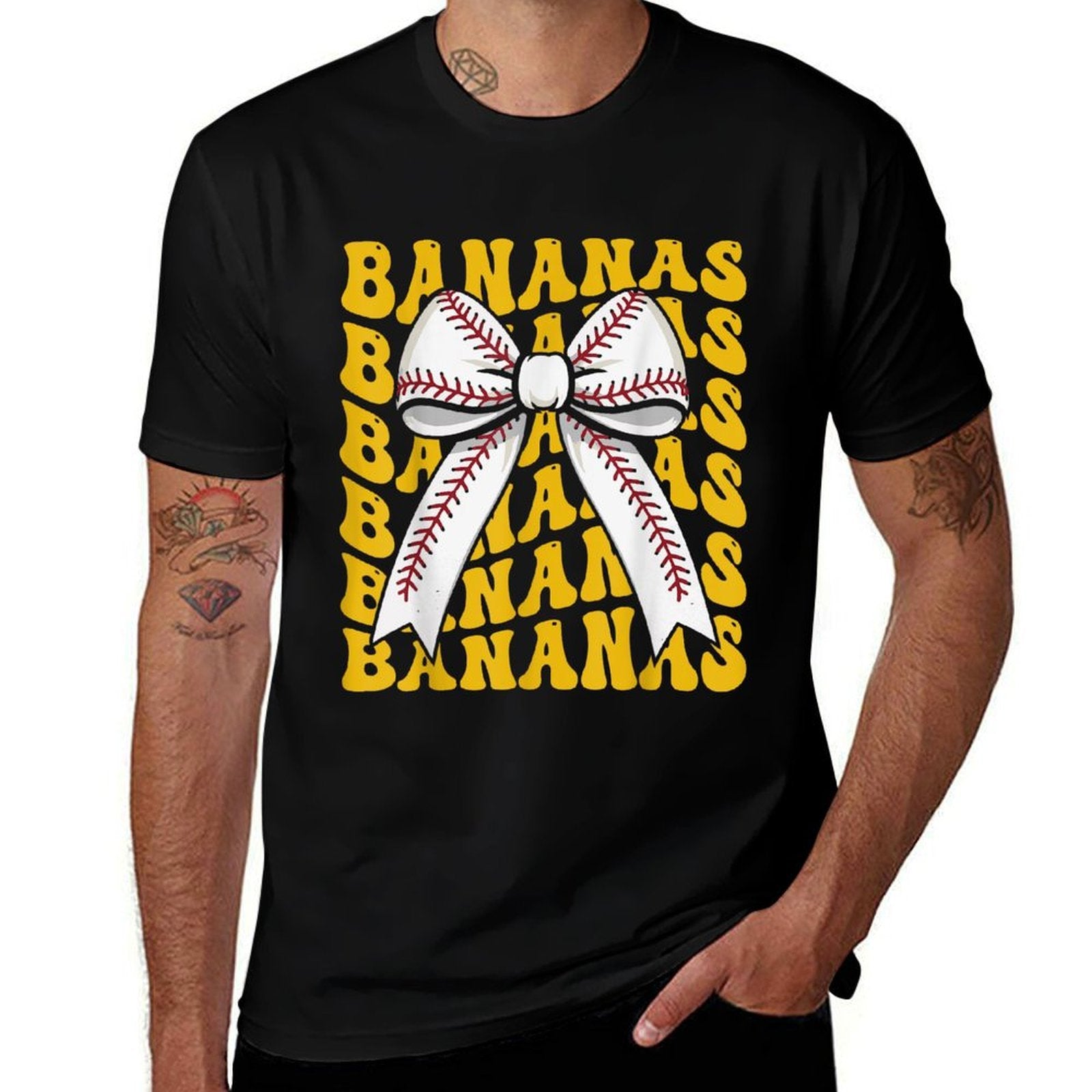 Retro Bananas Last Name Coquette Bow Women Kids Girls  Rolled Sleeves T-Shirt