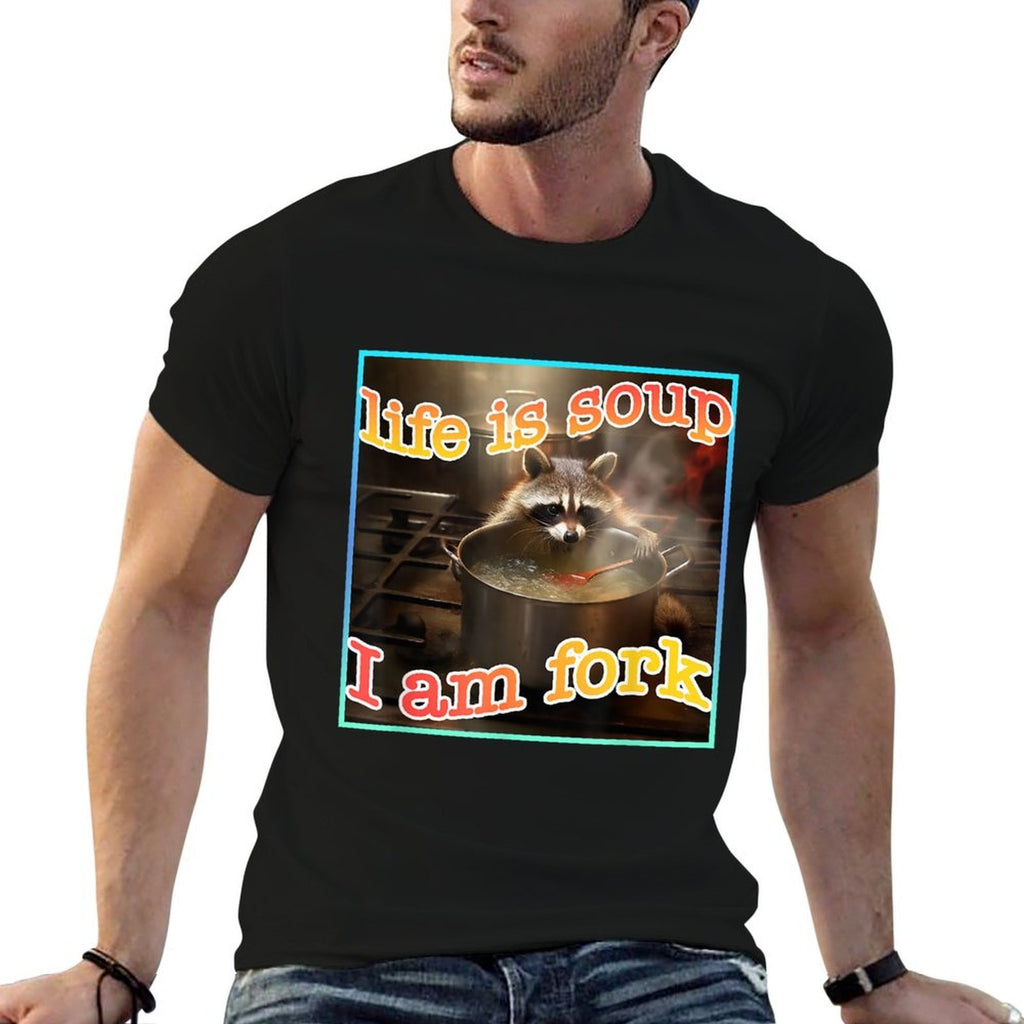 Life Is Soup Oddly Specific Funny Weird Ironic Raccoon Meme  Polyester Blend T-Shirt
