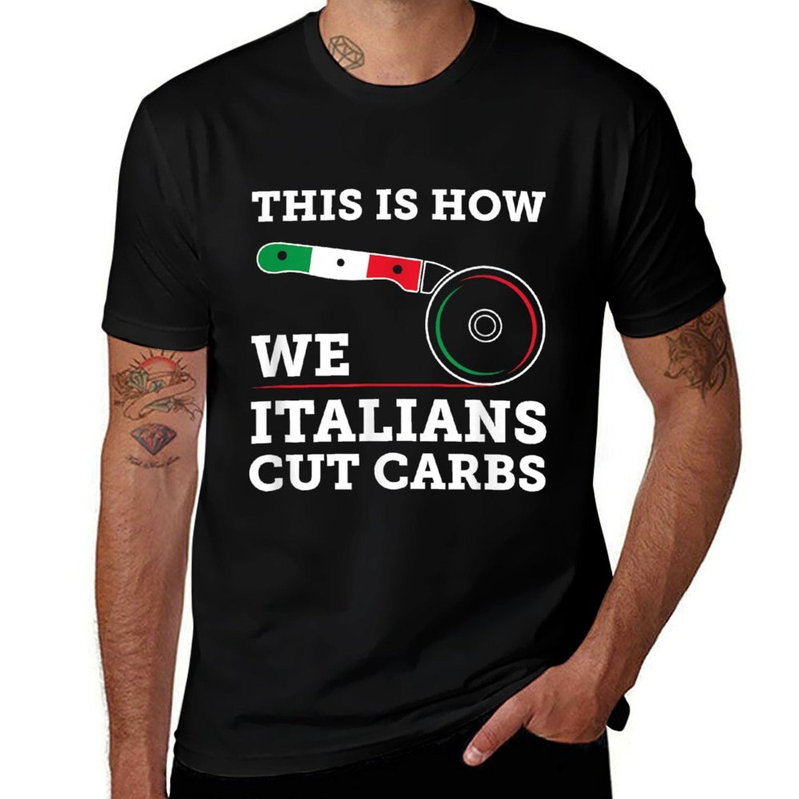 Funny Italian American - How Italians Cut Carbs Pizza Slice  Cotton T-Shirt