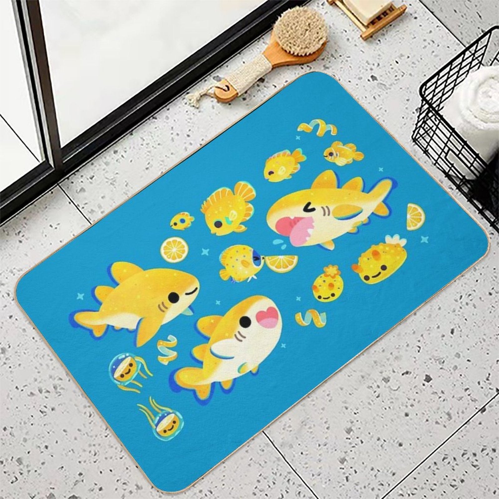 Lemon Shark And Friends - Blue  Odorless Bath Mat