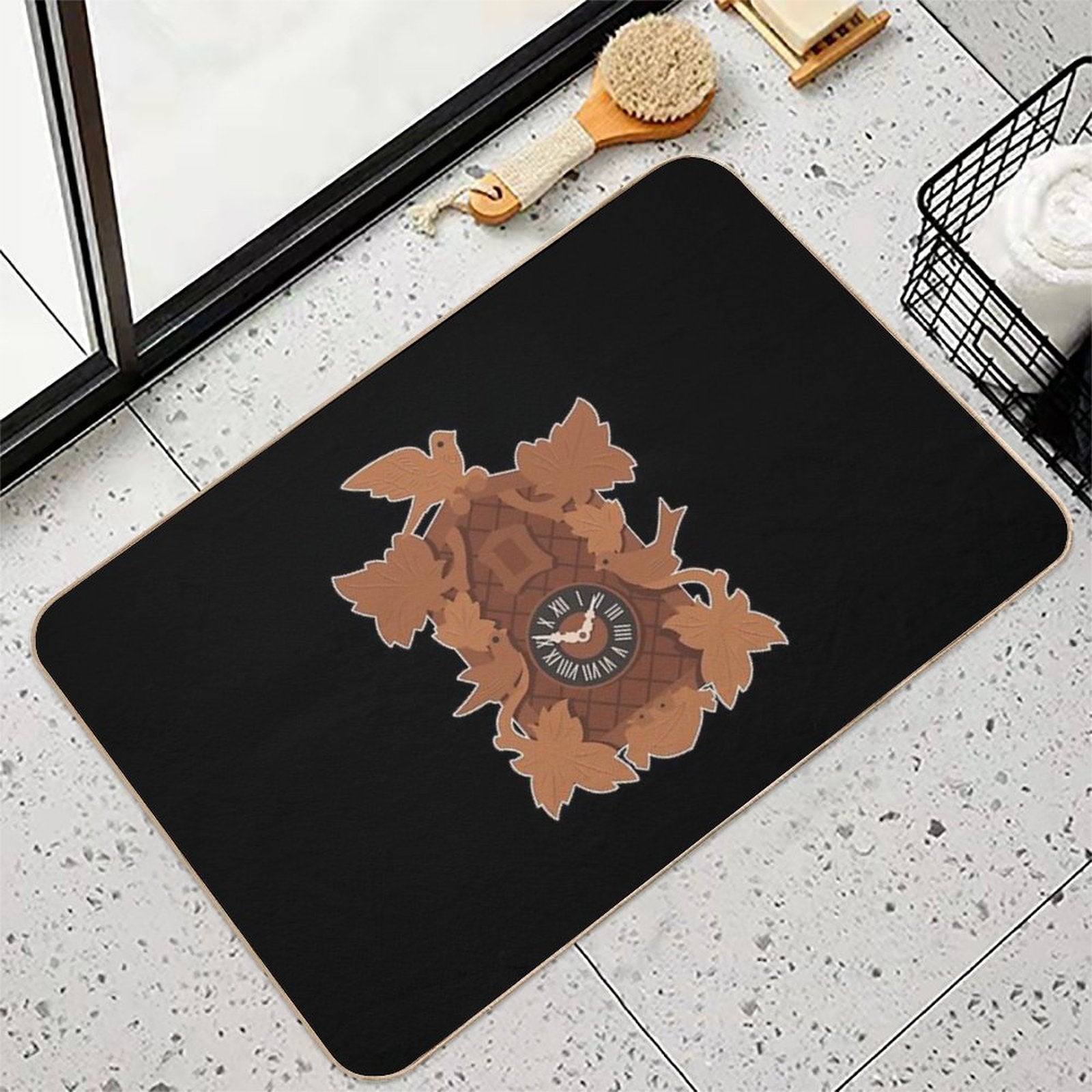 Cuckoo Clock Black Forest House Illustration.  Stain-Proof Bath Mat
