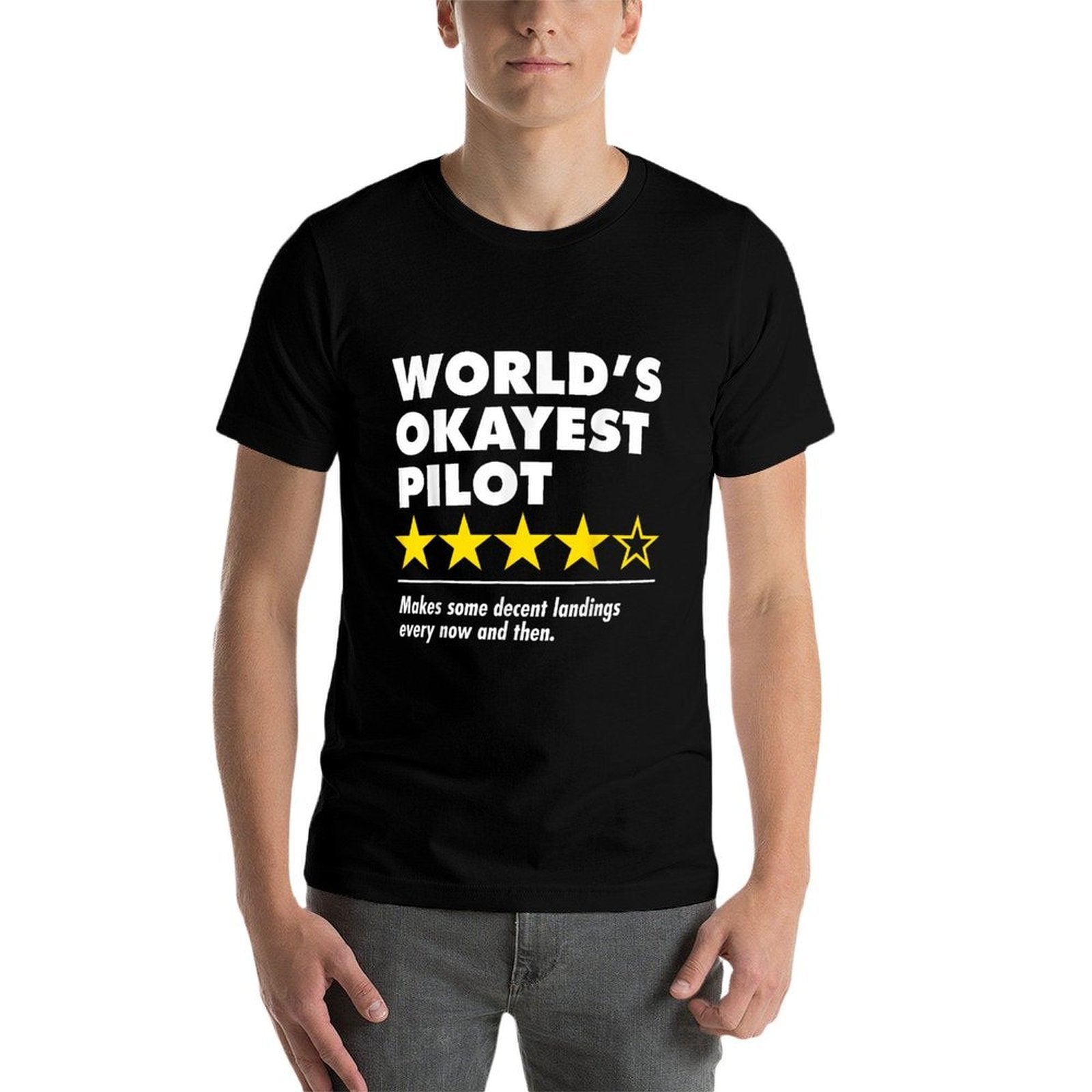 Worlds Okayest Pilot Funny Review Four Star Rating Airplane  Soft T-Shirt