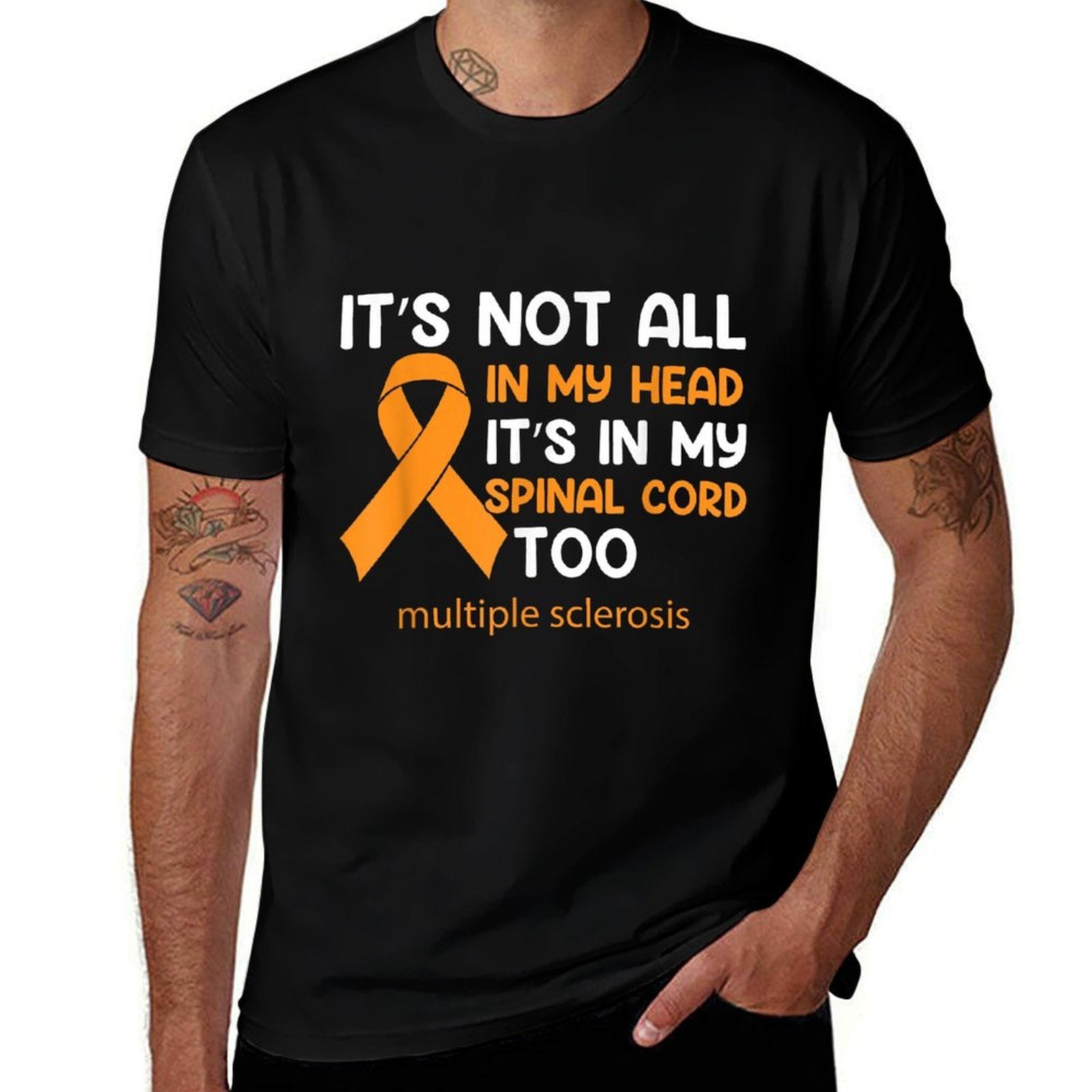 MS Orange Ribbon Spinal Cord Multiple Sclerosis Awareness  Wrinkle-resistant T-Shirt