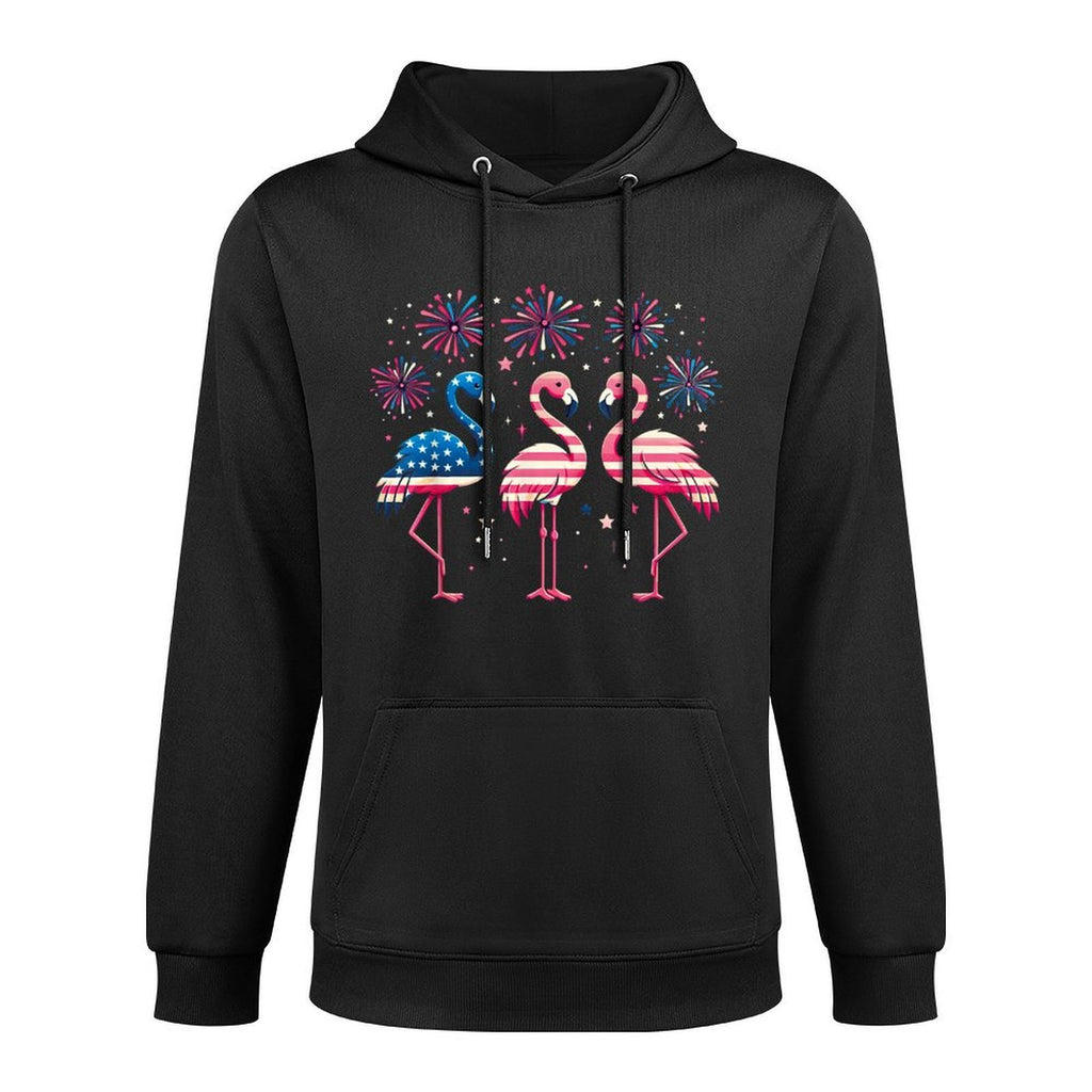 Patriotic Flamingo Firework Red And White Flamingo 4th July Relaxed Fit Hoodie