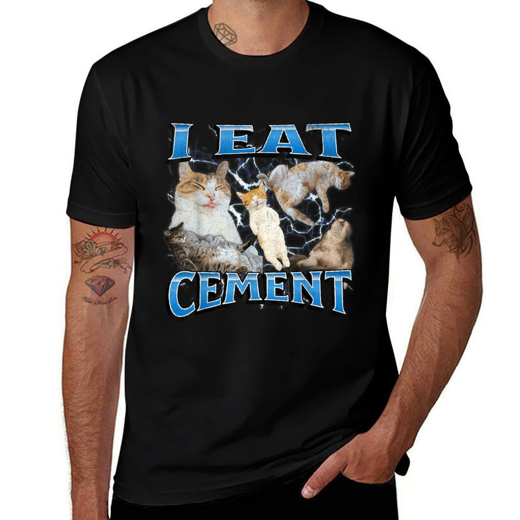 I Eat Cement Funny Offensive Cat Meme Bootleg Graphic  Summer-ready Fabric T-Shirt