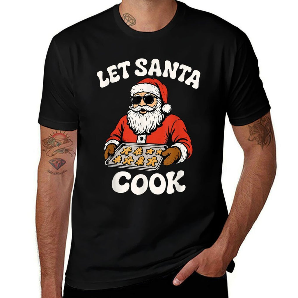 Let Santa Cook Funny Christmas Cookies Cool Holiday Rizz  Fade-proof Color T-Shirt