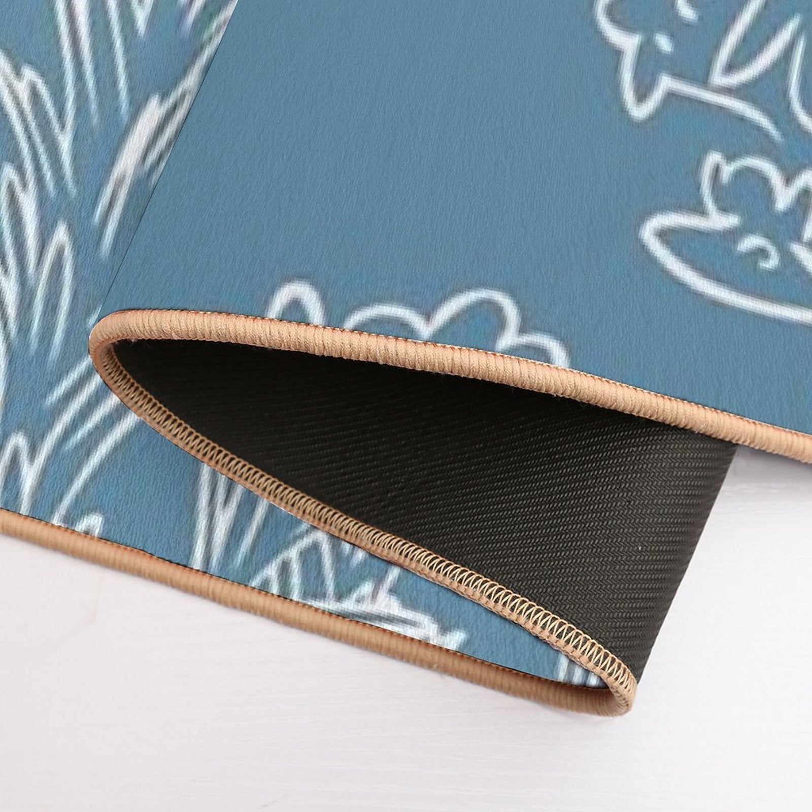 Asthetic White Plants on Blue Pattern  Slip-Resistant Bath Mat