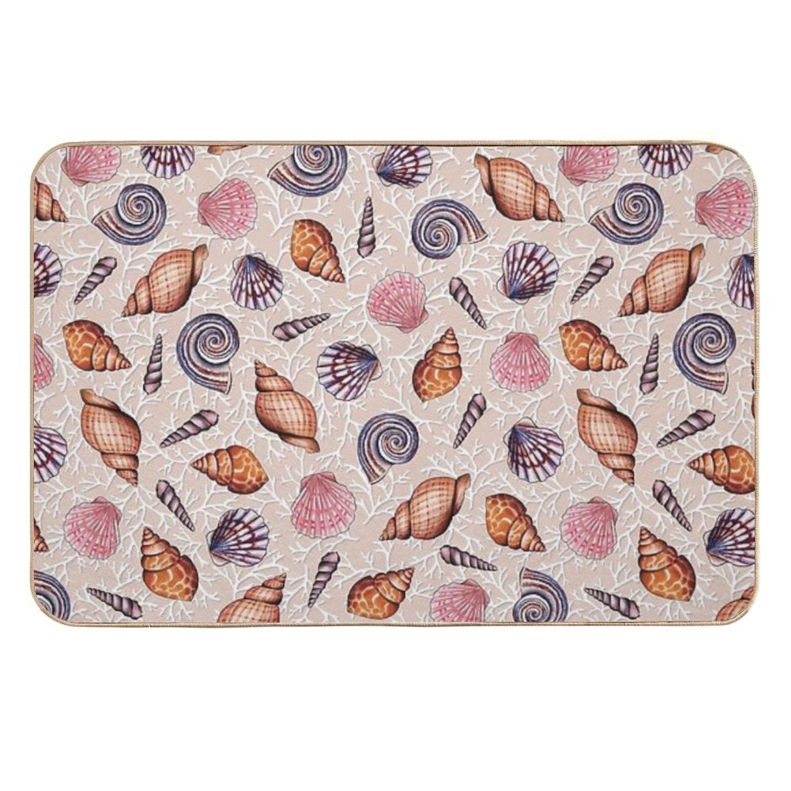 Pale Pink Seashells & Coral  Easy To Clean Bath Mat