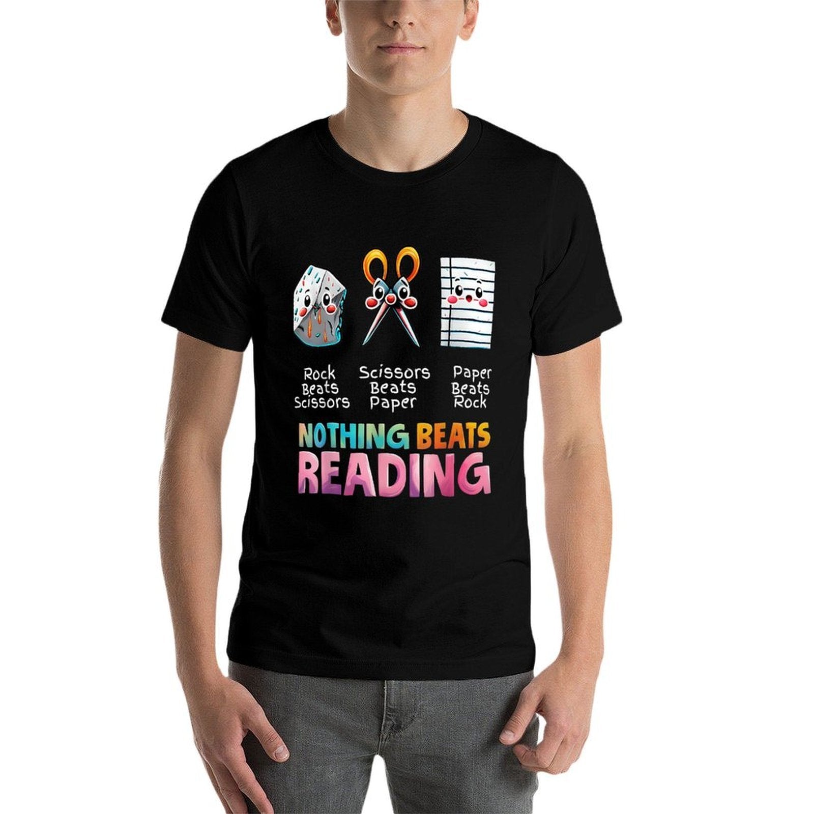 Nothing Beats Reading Funny Rock Paper Scissors  Rolled Sleeves T-Shirt